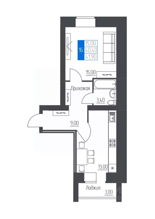 1-к кв. Башкортостан, Октябрьский просп. Ленина, 84 (41.9 м) - Фото 1