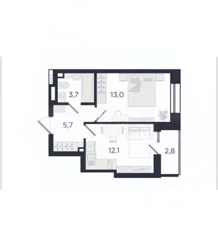 Квартира, 1 комната, 36.79 м - Фото 0