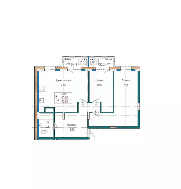 3-к кв. Саха (Якутия), Якутск ул. Кузьмина, 18 (70.85 м) - Фото 1
