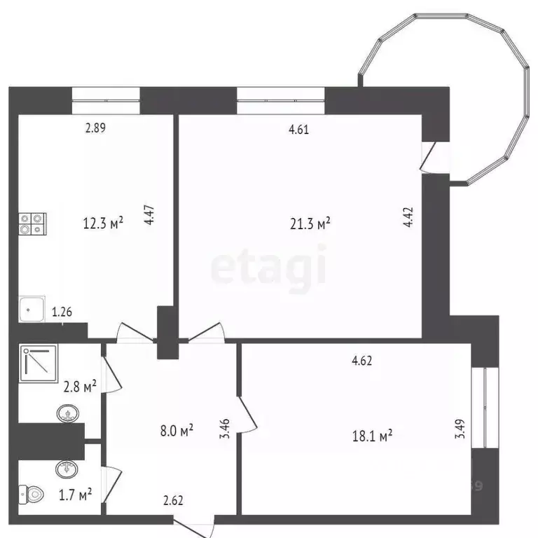 2-к кв. Хабаровский край, Хабаровск ул. Шеронова, 8К1 (63.4 м) - Фото 1
