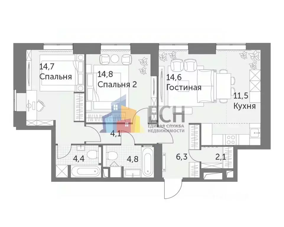 3-к кв. Москва ул. Обручева, 28К7 (77.3 м) - Фото 0