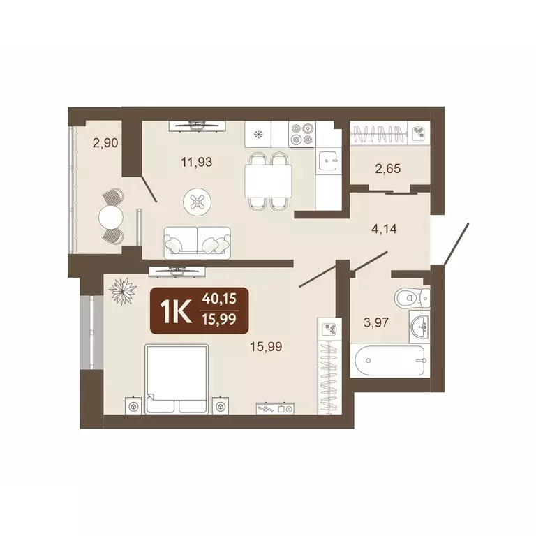 1-к квартира, 40.15 м - Фото 0