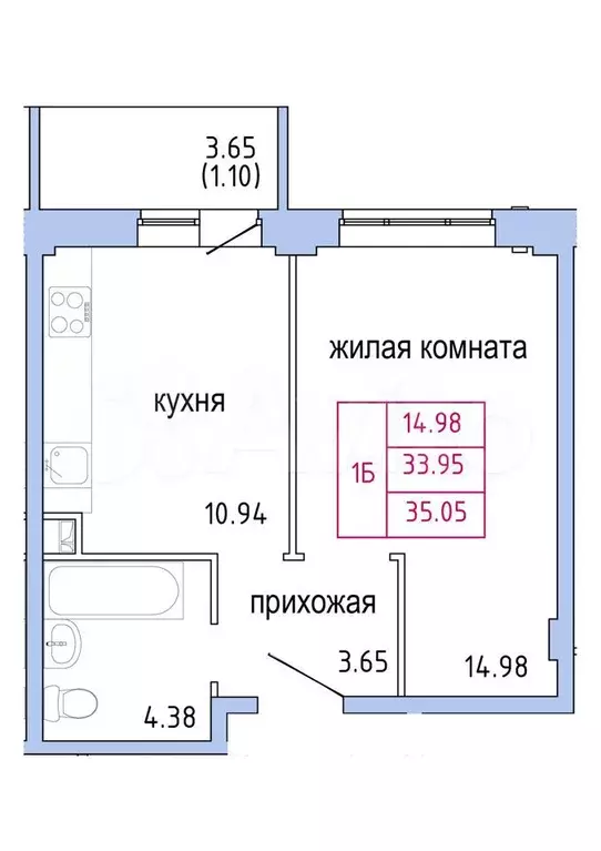 1-к. квартира, 35,7 м, 2/9 эт. - Фото 1