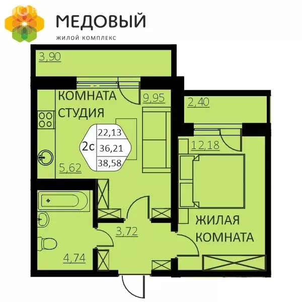 2-комнатная квартира: деревня Кондратово, улица Г.Н. Нифантова, 4А (36 ... - Фото 0
