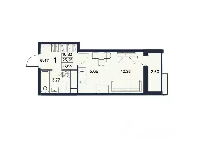 Студия Пензенская область, Пенза Гармония жилой комплекс (27.85 м) - Фото 1