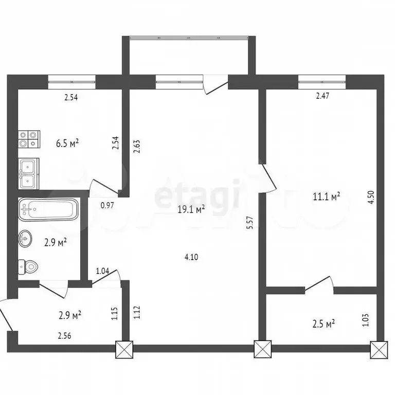 2-к. квартира, 43 м, 5/5 эт. - Фото 0