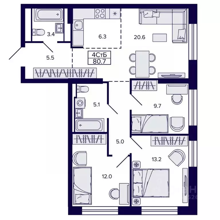 4-к кв. Хабаровский край, Хабаровск ул. Карла Маркса (80.71 м) - Фото 1