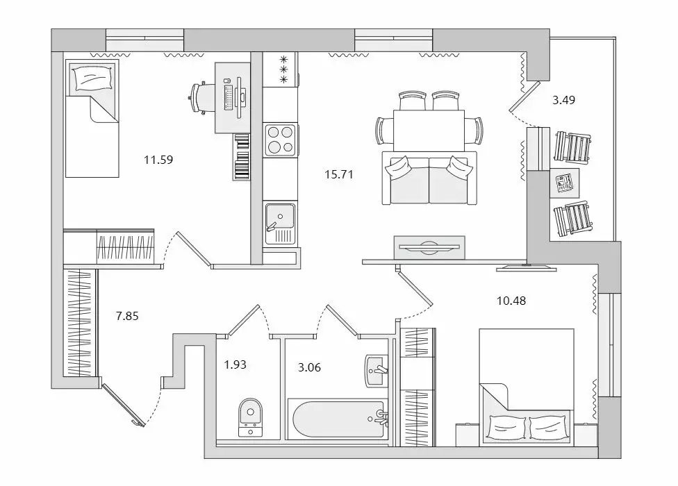 2-комнатная квартира: деревня Новосаратовка, улица Первых, 4к5 (51.3 ... - Фото 0