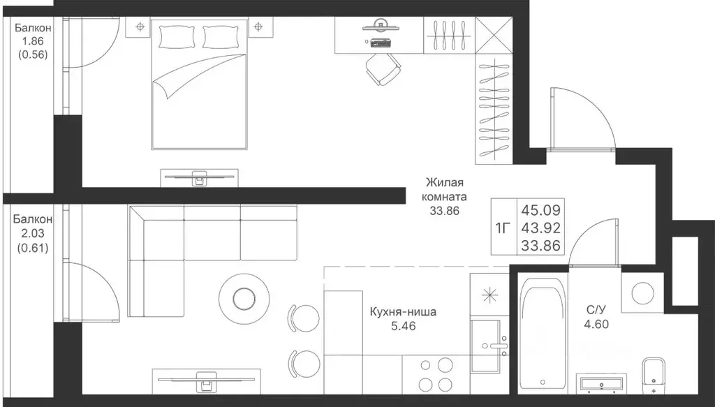 1-к кв. Татарстан, Казань Мой Ритм жилой комплекс, ПК14 (45.09 м) - Фото 0