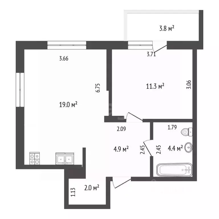 1-к кв. Тюменская область, Тюмень Велижанская ул., 66 (45.0 м) - Фото 2