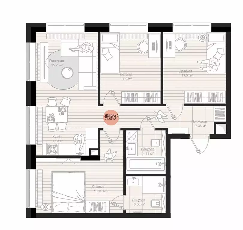 3-комнатная квартира: Казань, улица Аскара Шейх-Али, 1к1 (71.7 м) - Фото 1