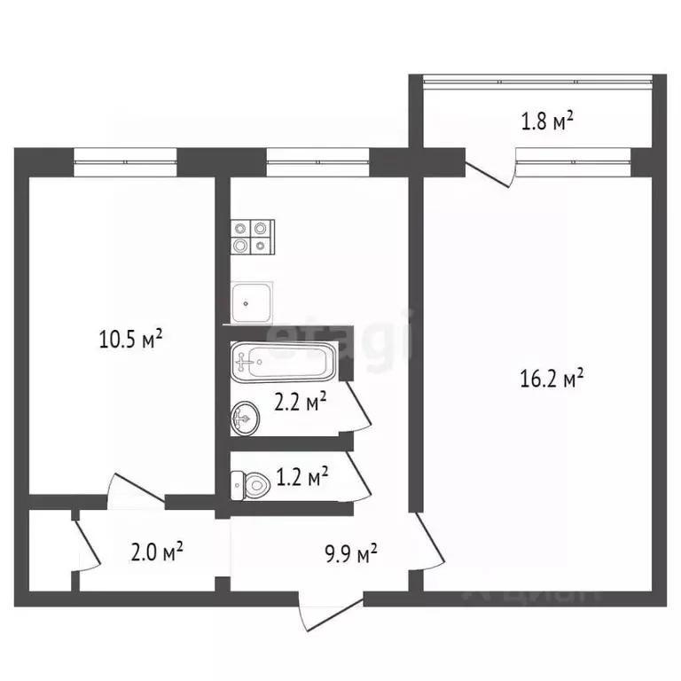 2-к кв. Брянская область, Брянск ул. Коммунаров, 4 (42.8 м) - Фото 1