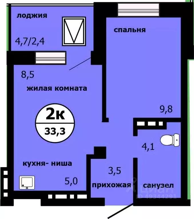2-к кв. Красноярский край, Красноярск ул. Лесников, 55 (32.6 м) - Фото 0