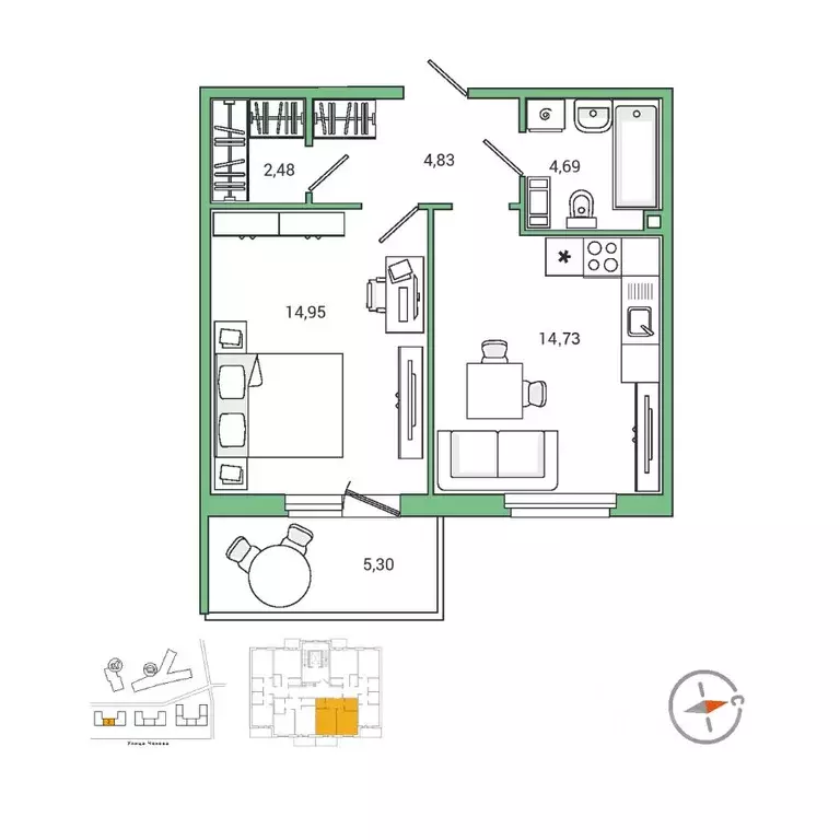 1-к кв. Ленинградская область, Гатчина ул. Чехова, 39 (43.0 м) - Фото 1