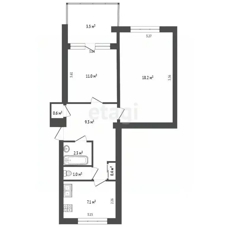 2-к кв. Севастополь ул. Надежды Островской, 18 (53.1 м) - Фото 2