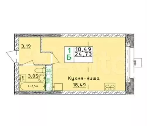 Квартира-студия, 24,7 м, 12/18 эт. - Фото 1