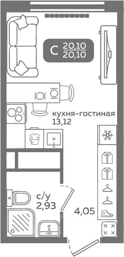 Студия Тюменская область, Тюмень ул. Заполярная, 9/2 (20.1 м) - Фото 0