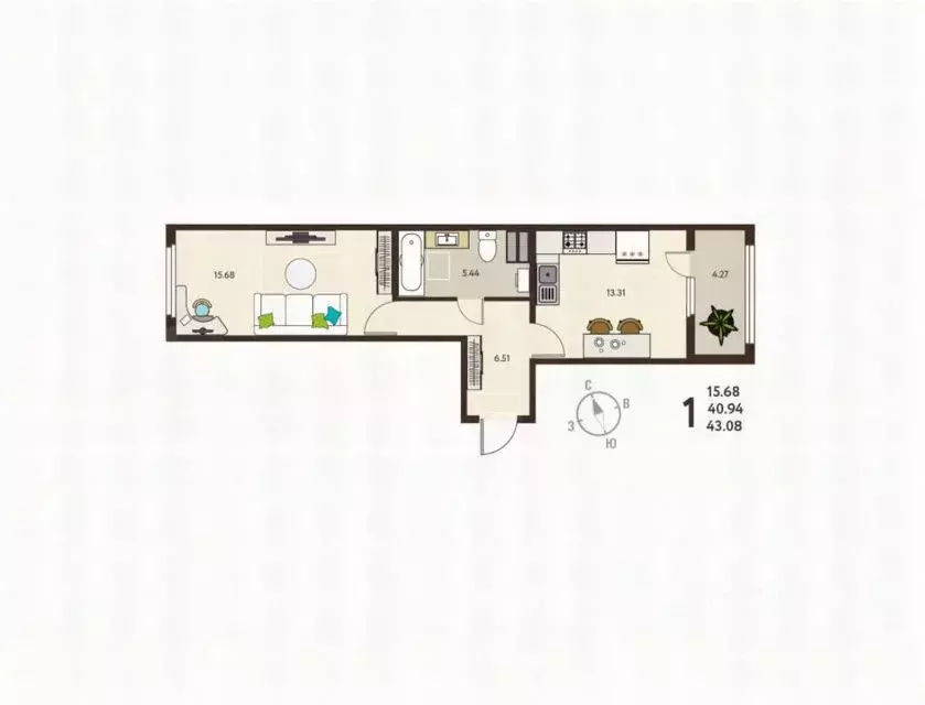 1-к кв. Курская область, Курск ул. Энгельса, 115 (43.1 м) - Фото 0