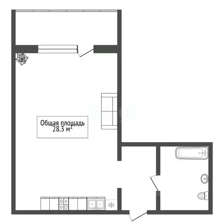 1-к кв. Новосибирская область, Обь Геодезическая ул., 6Вк1 (28.3 м) - Фото 1