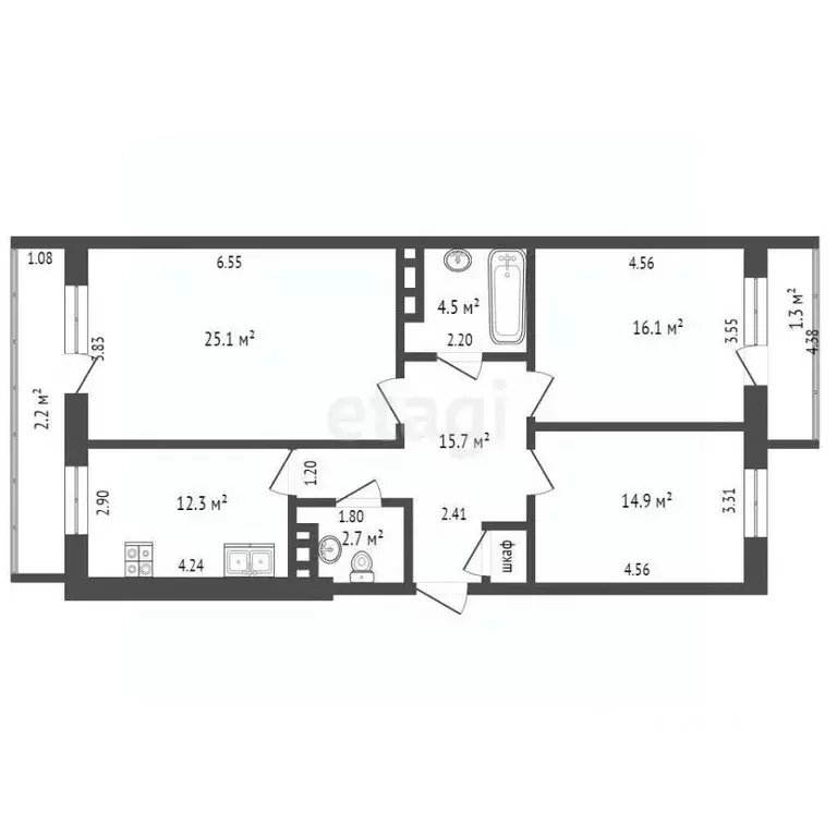 3-к кв. Самарская область, Самара ул. Алексея Толстого, 70 (92.0 м) - Фото 2