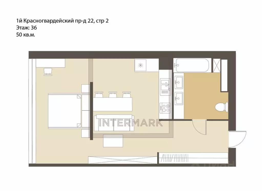 2-к кв. Москва 1-й Красногвардейский проезд, 22с1 (50.0 м) - Фото 2