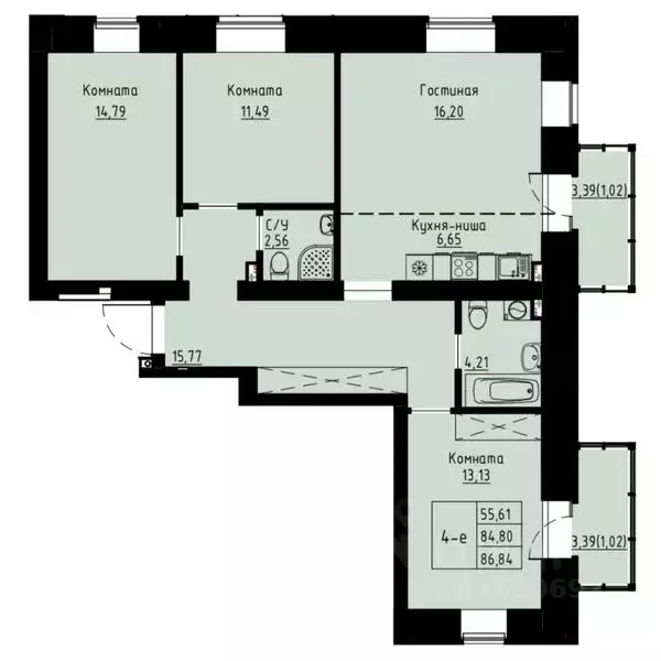 4-к кв. Красноярский край, Красноярск ул. Елены Стасовой, 82 (87.1 м) - Фото 1