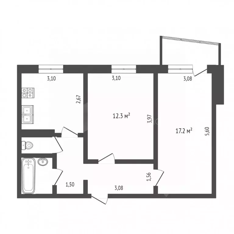 2-к кв. Тюменская область, Тюмень Ялуторовская ул., 12 (51.0 м) - Фото 2