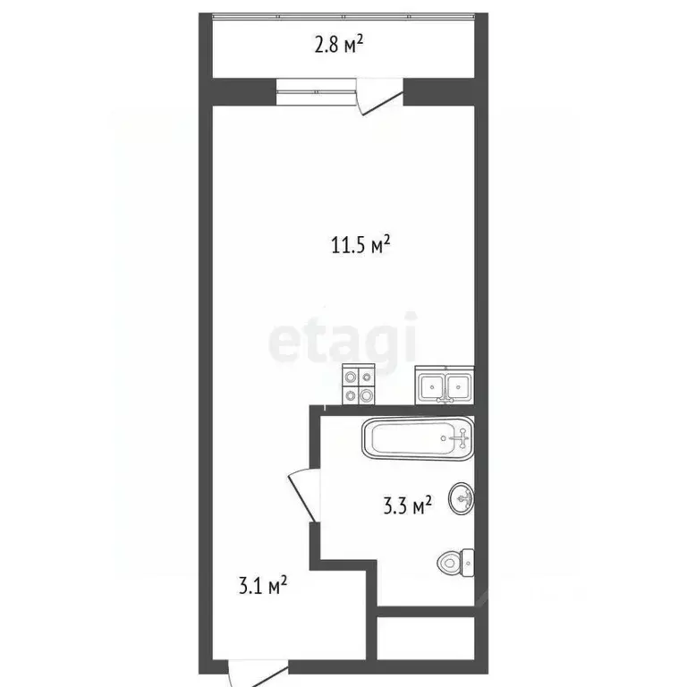 Студия Тюменская область, Тюмень ул. Краснооктябрьская, 4Ак2 (18.0 м) - Фото 2