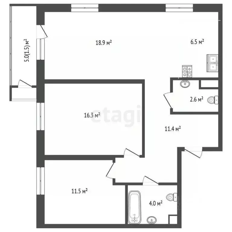 2-к кв. Тюменская область, Тюмень Профсоюзная ул., 55 (70.7 м) - Фото 0