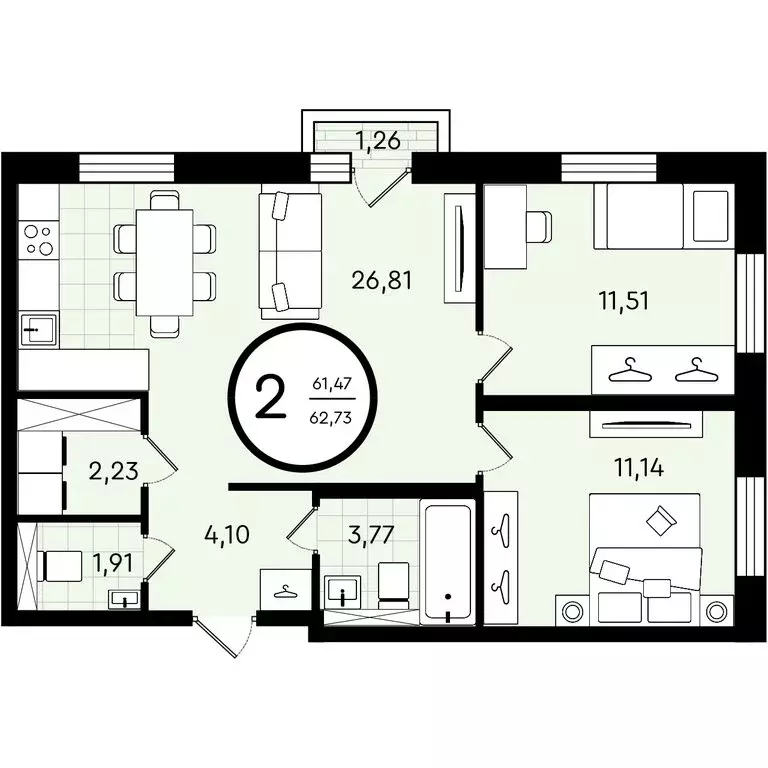 2-комнатная квартира: Тюмень, улица Александра Звягина, 3 (62.73 м) - Фото 0