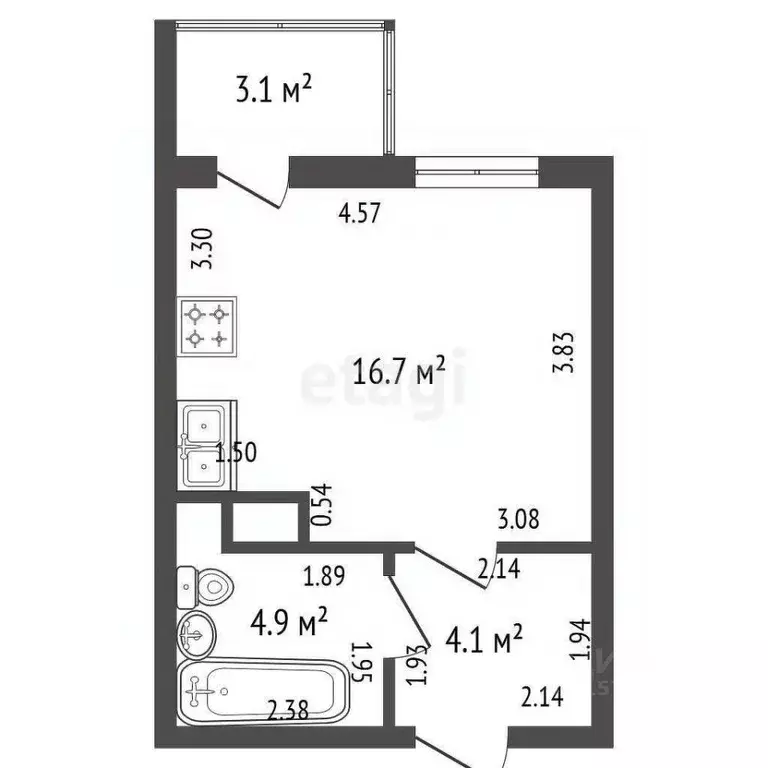 Студия Санкт-Петербург Бокситогорская ул., 33 (26.8 м) - Фото 1