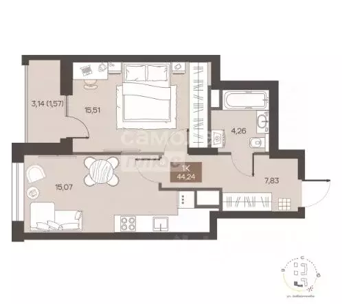 1-к кв. Омская область, Омск ул. Завертяева, 1/2 (44.24 м) - Фото 1