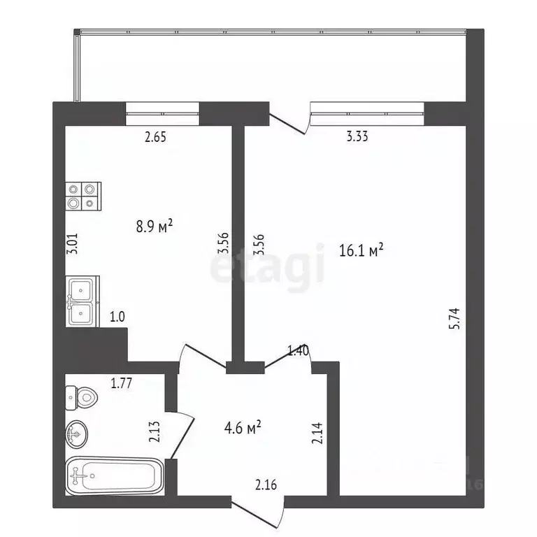 1-к кв. Ханты-Мансийский АО, Нягань 1-й мкр, 38 (33.4 м) - Фото 1