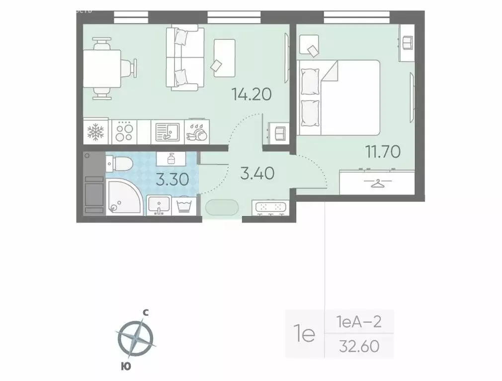1-комнатная квартира: Ковалёво, улица Александра Разгонина, 1к1 (32.6 ... - Фото 1