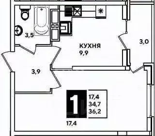 1-к кв. Краснодарский край, Краснодар ул. Героя Пешкова, 14к3 (36.2 м) - Фото 2