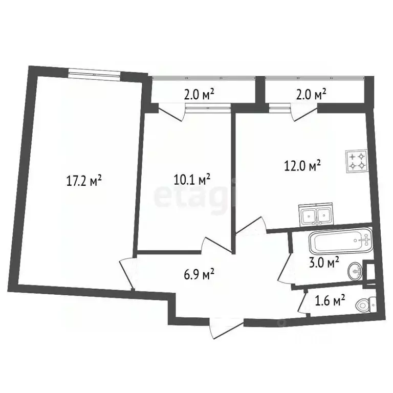 2-к кв. Санкт-Петербург Комендантский просп., 60к3 (55.0 м) - Фото 2