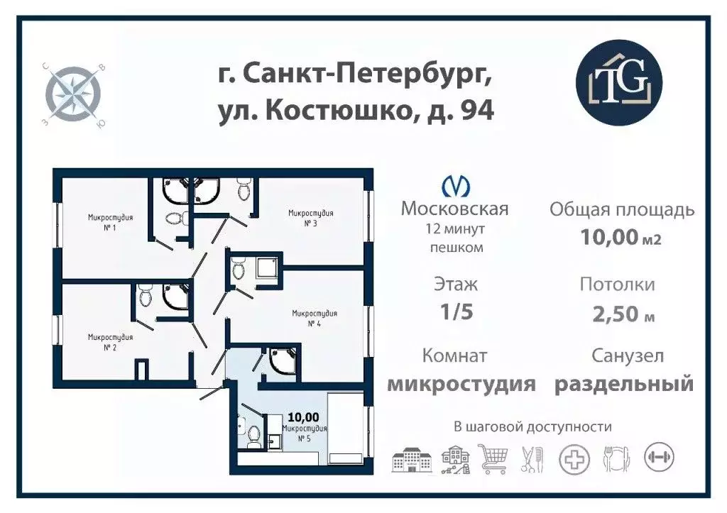 Комната Санкт-Петербург ул. Костюшко, 94 (10.0 м) - Фото 1