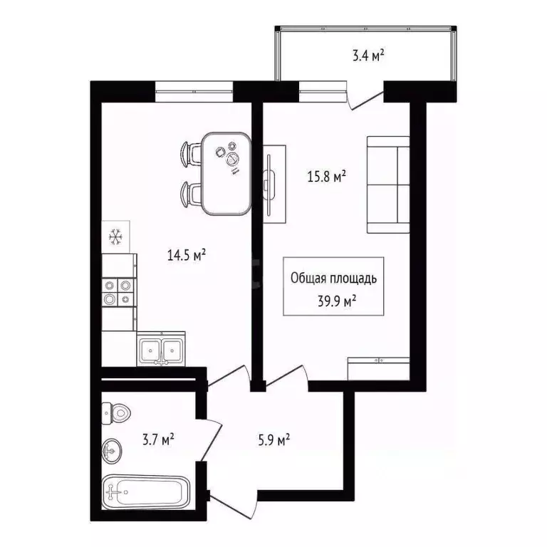 1-к кв. Новосибирская область, Новосибирск Военная ул., 9/2 (39.9 м) - Фото 2
