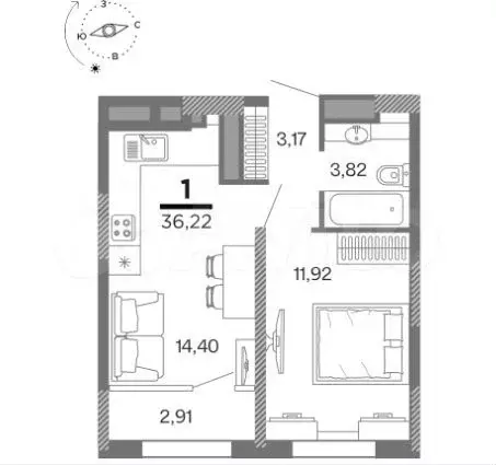 1-к. квартира, 36 м, 2/25 эт. - Фото 1