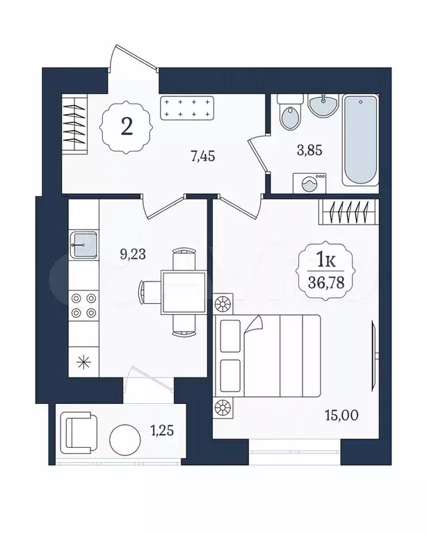 1-к. квартира, 36,8 м, 1/9 эт. - Фото 1