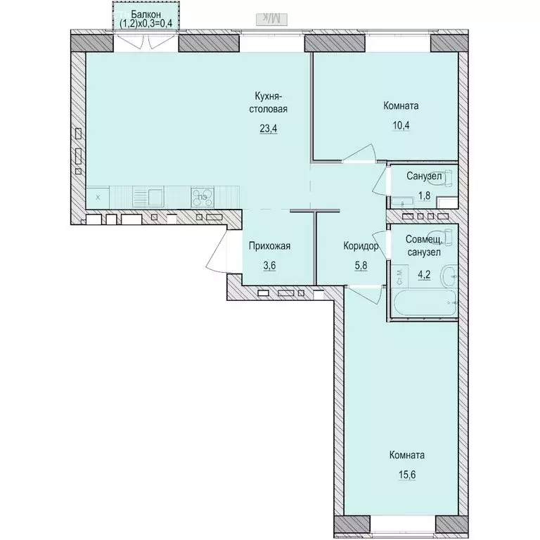 2-комнатная квартира: Первомайский, жилой комплекс Санвилл, 5 (65.2 м) - Фото 1