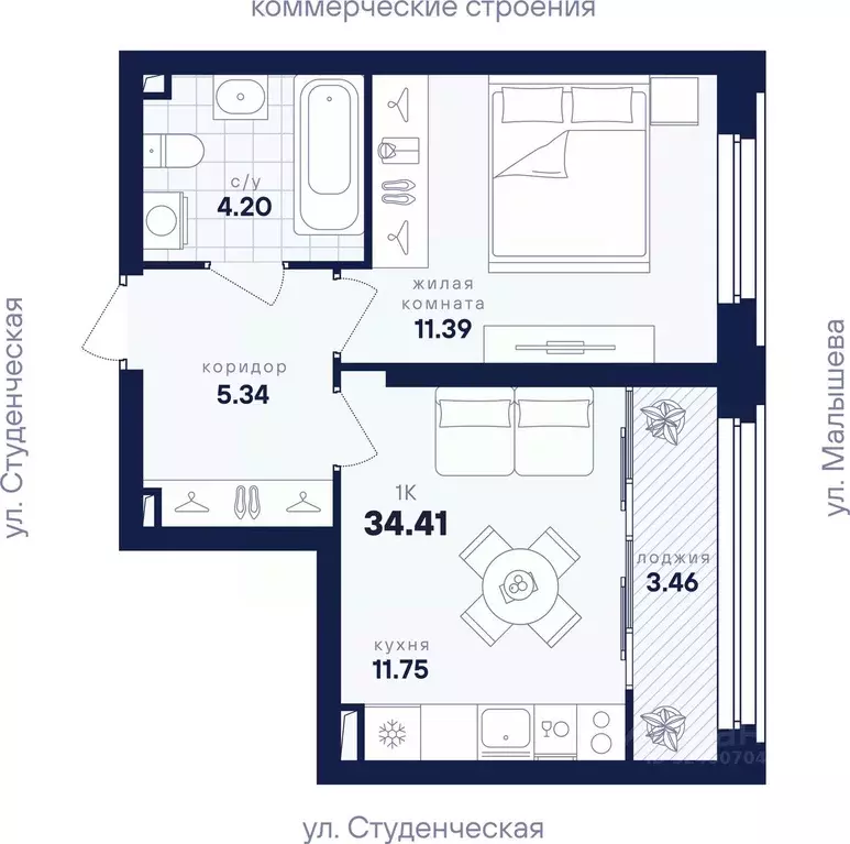 1-к кв. Свердловская область, Екатеринбург ул. Малышева, 145/4 (34.41 ... - Фото 2