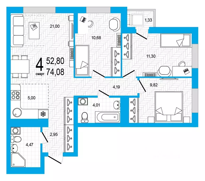 4-к кв. Башкортостан, Уфа ул. Евгения Столярова, 13 (74.08 м) - Фото 1