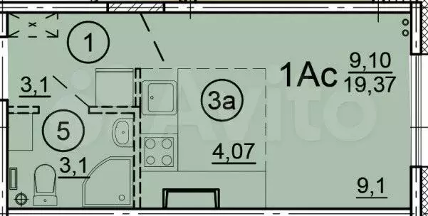 Квартира-студия, 19,4 м, 17/17 эт. - Фото 1