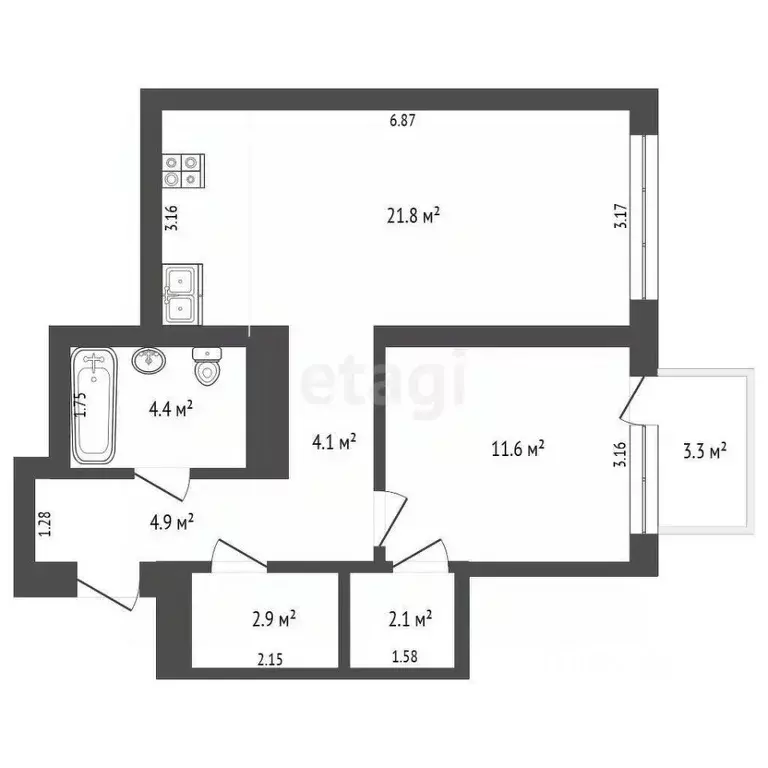 1-к кв. Тюменская область, Тюмень Причальная ул., 5 (55.2 м) - Фото 1