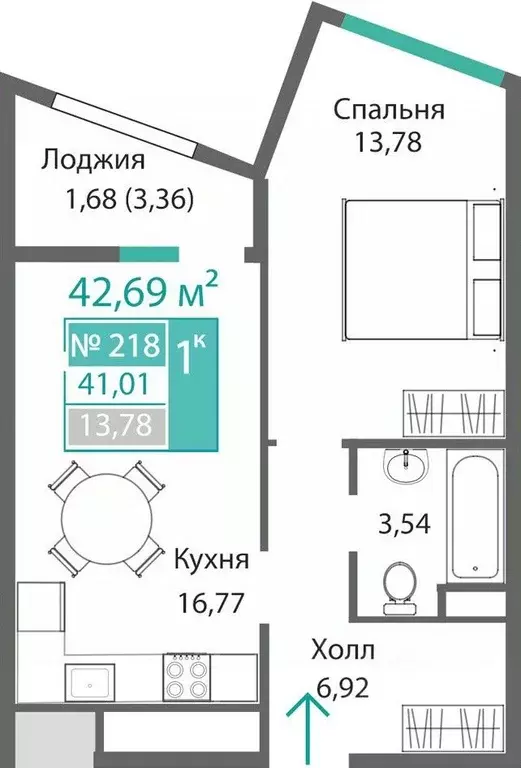 1-к кв. Крым, Симферополь Крымская роза мкр,  (42.69 м) - Фото 0