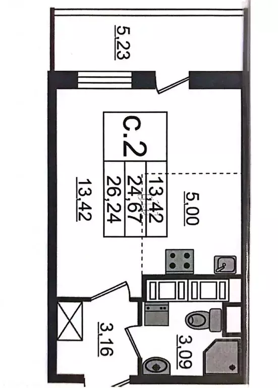 Студия Санкт-Петербург ул. Плесецкая, 16 (24.7 м) - Фото 2