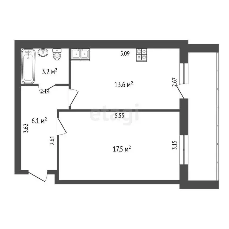 1-комнатная квартира: Пермь, улица Генерала Черняховского, 45 (40.4 м) - Фото 1