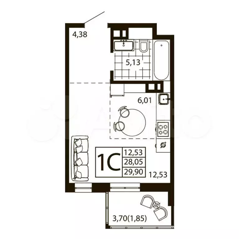 Квартира-студия, 29,8 м, 12/24 эт. - Фото 0