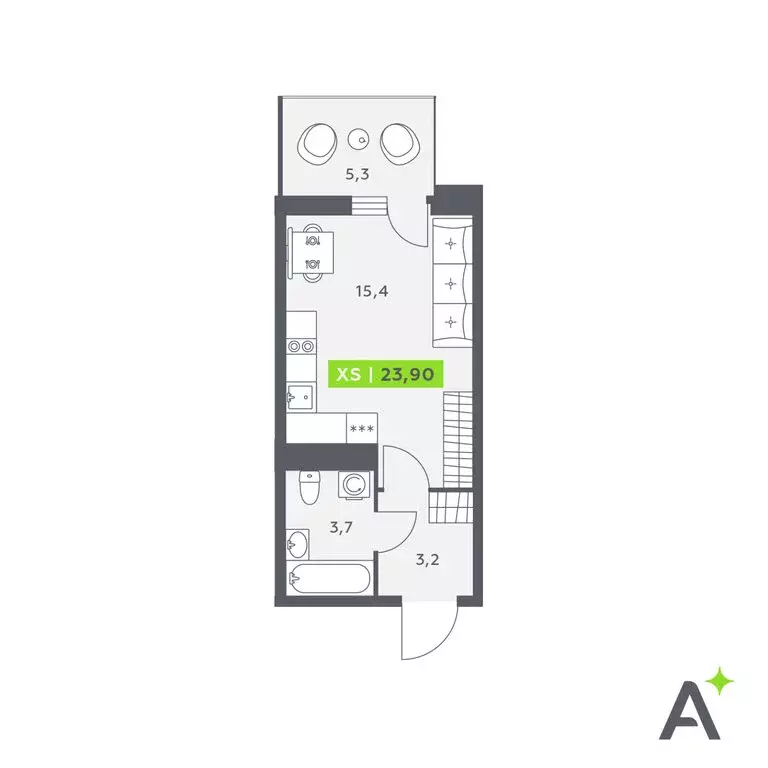 Квартира-студия: Кудрово, Солнечная улица, 10к1 (23.9 м) - Фото 1